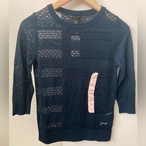 NWT Banana Republic Factory Light 3/4 Sleeve Crochet Sweater-Navy Blue-PXXS